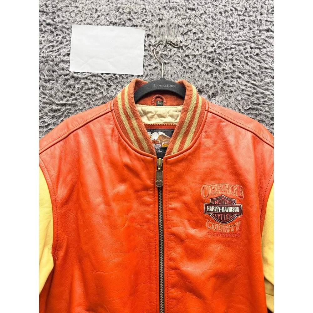 Vintage Harley-Davidson Genuine Leather Varsity Jacket Red Beige Mens Size L